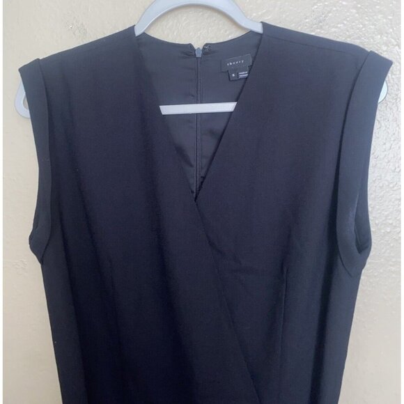 Theory Wool Blend Sleeveless Jumpsuit Black Size 6 Wrap Front Zipper - Picture 6 of 10